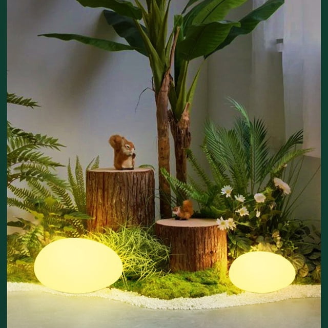 Garden Lights Outdoor Set of Plastic Pebble Shape Decorative Rock Lights