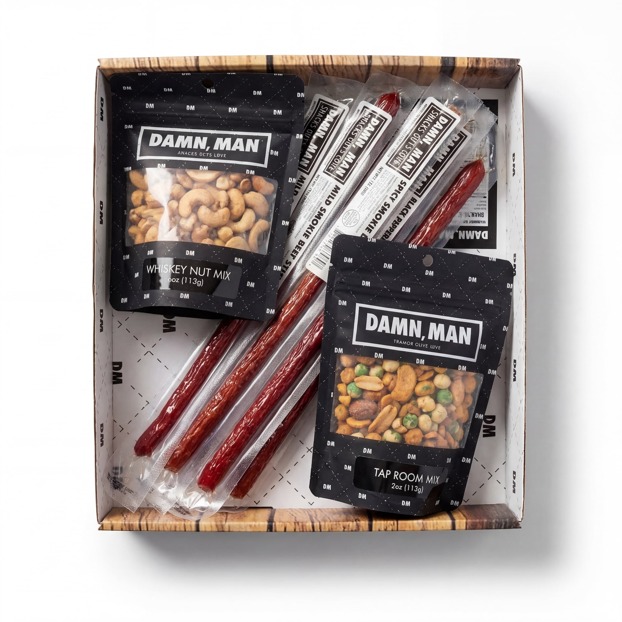 Damn Man Beef Jerky Snack Mixes Gift Assortment Mild Smokey with Nuts 12-Count