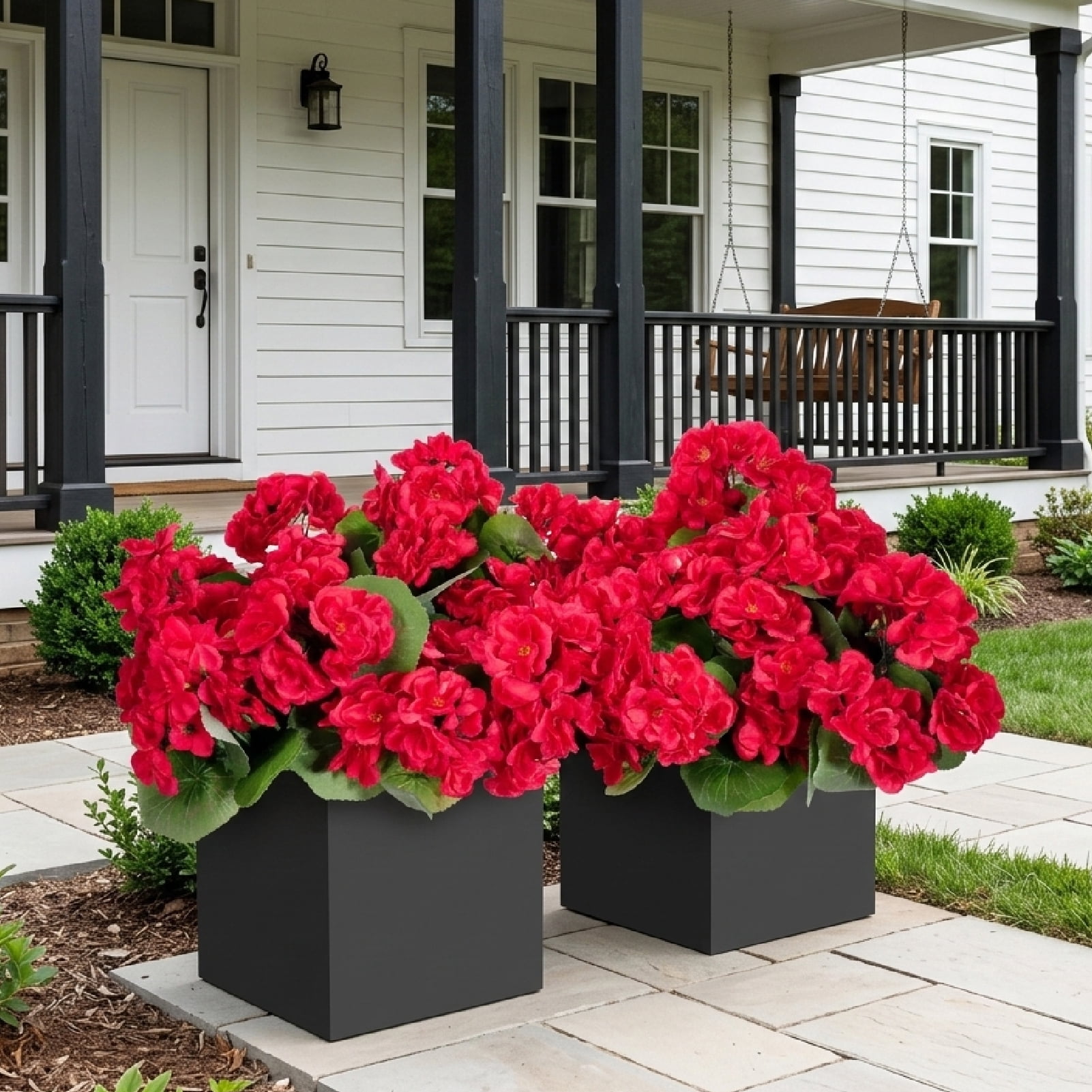 Armscye 12 Bundles  Artificial Geranium Flowers for Outdoors, Geranium Silk Red Flower, Outdoor UV Resistant Garden Plants Faux Flowers for Home Kitchen Table Centerpieces Decor