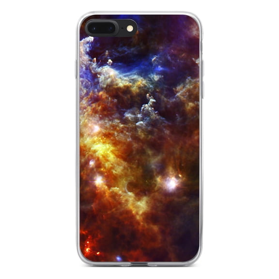 DistinctInk Clear Shockproof Hybrid Case for iPhone 7 PLUS / 8 PLUS (5.5" Screen) - TPU Bumper, Acrylic Back, Tempered Glass Screen Protector - Red Yellow Blue Rosette Nebula - Love of Astronomy