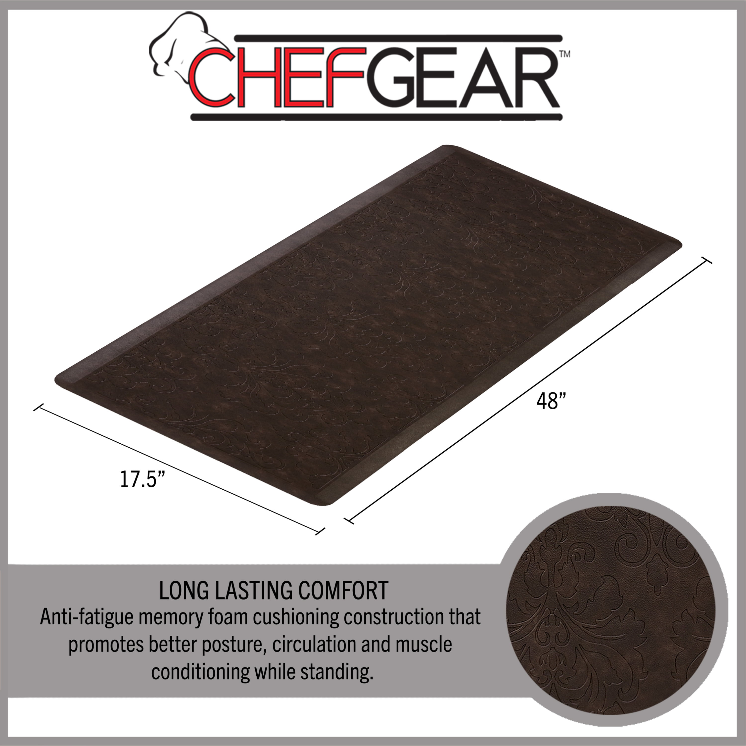 Chef Gear Marni Wellness Kitchen Mat 2 pc Set, Mocha, 17.5" x 48" and 17.5" x 28"