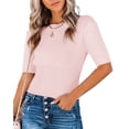 thumbnail image 4 of Yesfashion Womens Short Sleeve Sweaters Tops Crewneck Ribbed Pullover Shirt Soft Lightweight Slim Fit Knit Sweater Blouse, 4 of 4