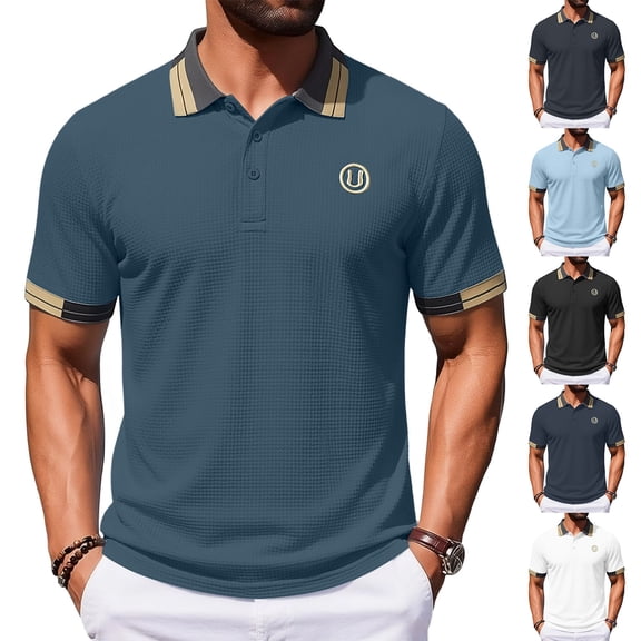 Breeze Polo Shirts for Men Stretchy Quick Dry Casual Short Sleeve Wearbreeze Collared Textured Polo Shirt, M
