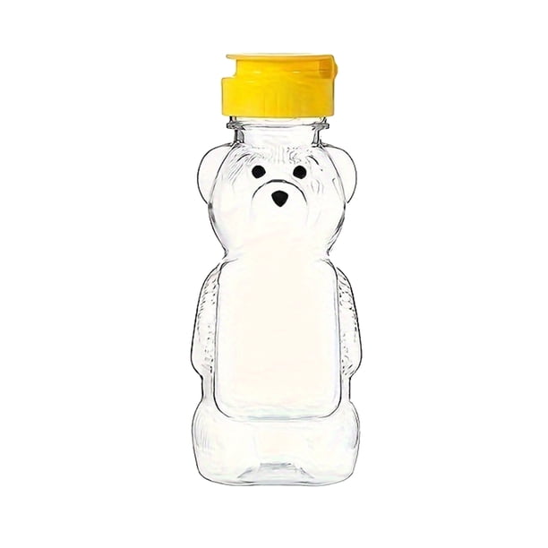 Frascos de plástico con forma de oso para miel, 240 ml, vacíos, con tapa abatible, reutilizables, para guardar y dispensar jarabe, salsa y zumo.