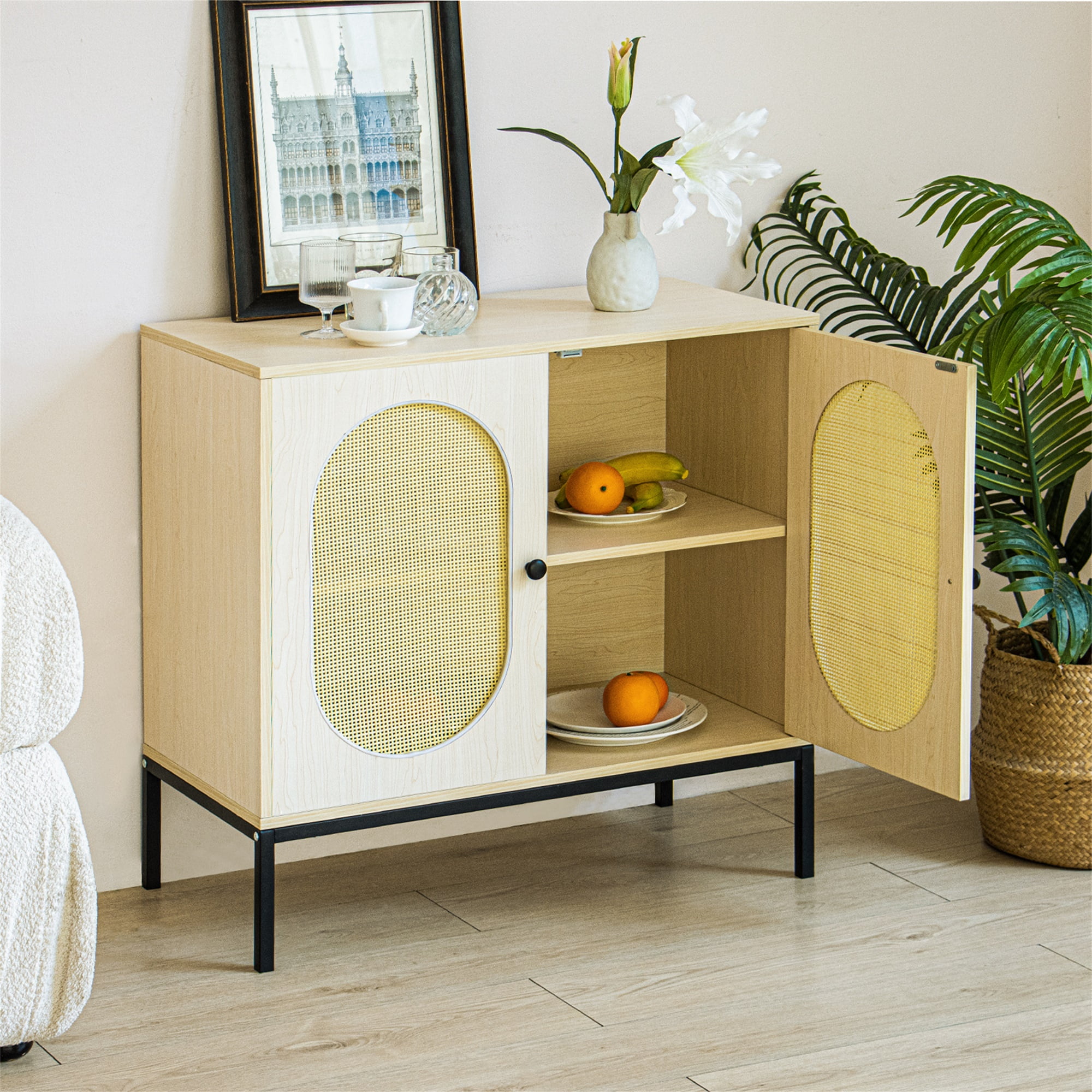 Kadyn 31.5" Tall 2 - Door Accent Cabinet, Kitchen Storage Cabinet with 2 Rattan Doors and Metal Legs, Entryway Sideboard for Living Room, Natural Wood Kadyn 31.5" Tall 2 - Door Accent Cabinet, Kitchen Storage Cabinet with 2 Rattan Doors and Metal Legs, Entryway Sideboard for Living Room, Natural Wood