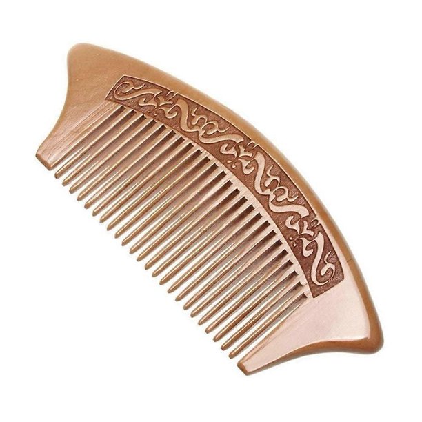 Peine de madera de durazno con dientes finos, antiestático, desenredante y grabado para cabello largo.