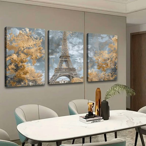 Shadudu Eiffel Tower Flowers Trees Canvas Wall Art 3-Piece Large Size Set 16x24x3pcs