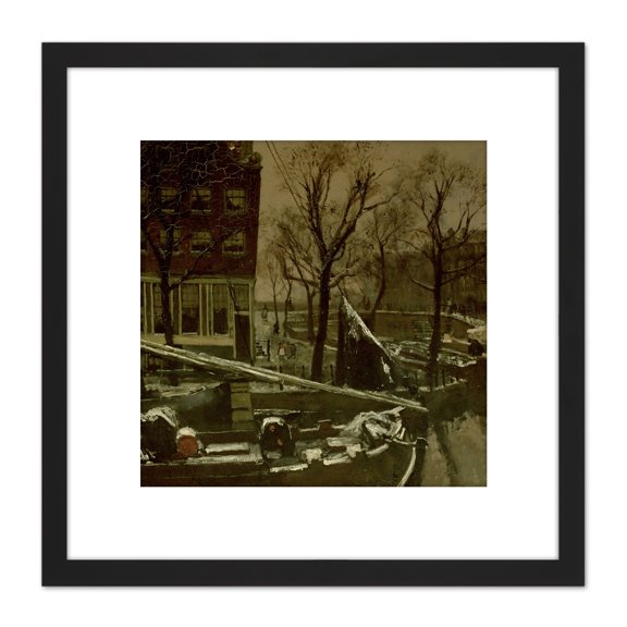 George Hendrik Breitner Winter Amsterdam Painting 8X8 Inch Square Wooden Framed Wall Art Print Picture with Mount