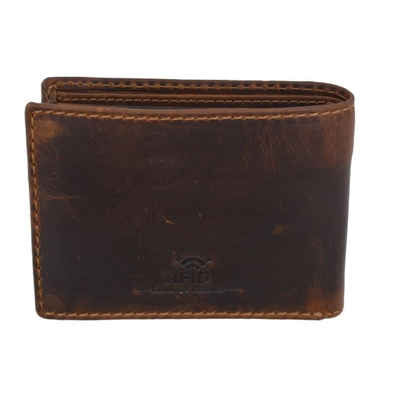 Brown RFID Blocking Vintage Hunter Leather Men's Bifold Wallet Thin Front Pocket