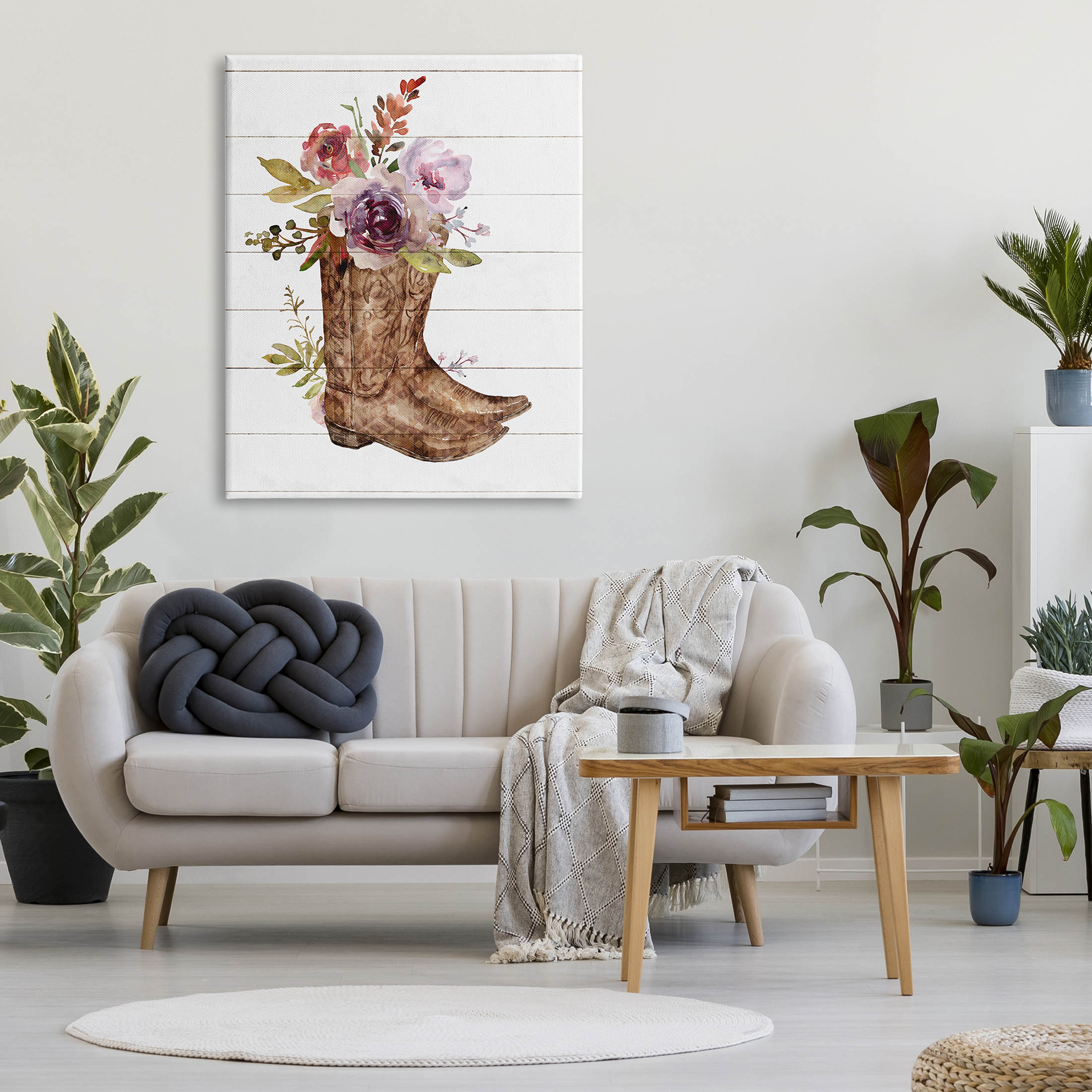 Stupell Industries Country Floral Boots Arrangement Graphic Art Gallery Wrapped Canvas Print Wall Art, Design by Nina Blue