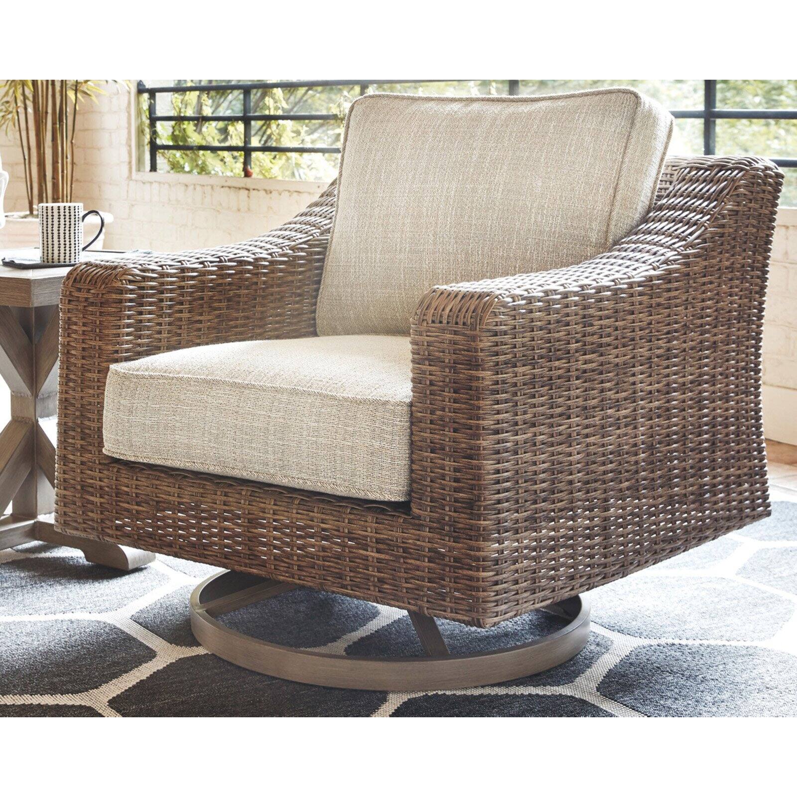 Ashley Furniture Beachcroft Swivel Patio Arm Chair in Beige - image 5 of 7