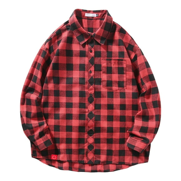 Ccpelsie Plaid Mens Flannel Shirts Long Sleeve Shirts for Men Casual Button Down Big and Tall Button Up Shirt(Red,L)