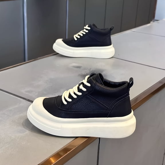 Men's High-Top Sneakers , Lace-Up Ankle Shoes Suitable for Casual, Outd ,with Thick Platform for Height Increase - Heavy-Duty & PVC Sole, Daily Wear - Year-Round Athletic Boosters (Men's Tall Shoes)