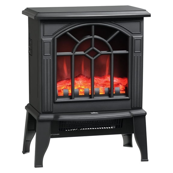 Electric Fireplace Heater, Freestanding Stove with Realistic Flame, 1500W Overheating Protection, Black