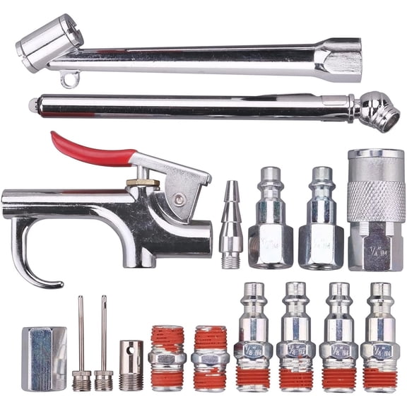 FANHAO 17PCS Air Compressor Accessories Attachment Kit, 1/4’’ Air Hose Fittings, Blow Gun, Tire Gauge, Air Chuck
