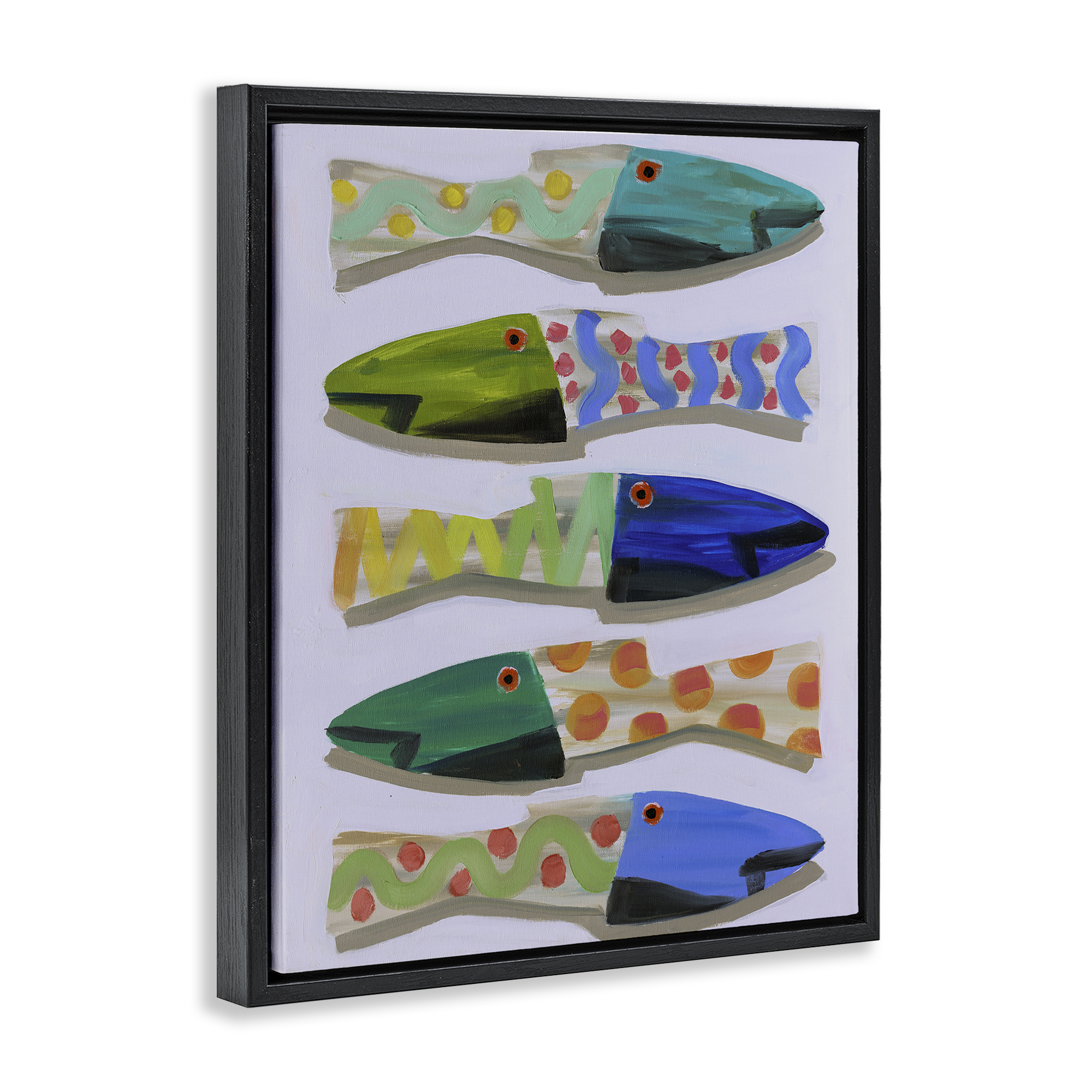 Stupell Industries Wooden Fish Designs Animals & Insects Painting Black Floater Framed Canvas Art Print Wall Art, 17 x 21