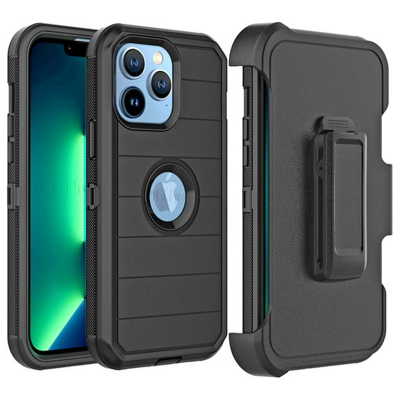 For Apple iPhone 14 Pro (6.1") Heavy Duty Hard PC Dual Protective Hybrid Combo Rotatable Holster Belt Clip Stand Case Cover fit iPhone 14 Pro - Black