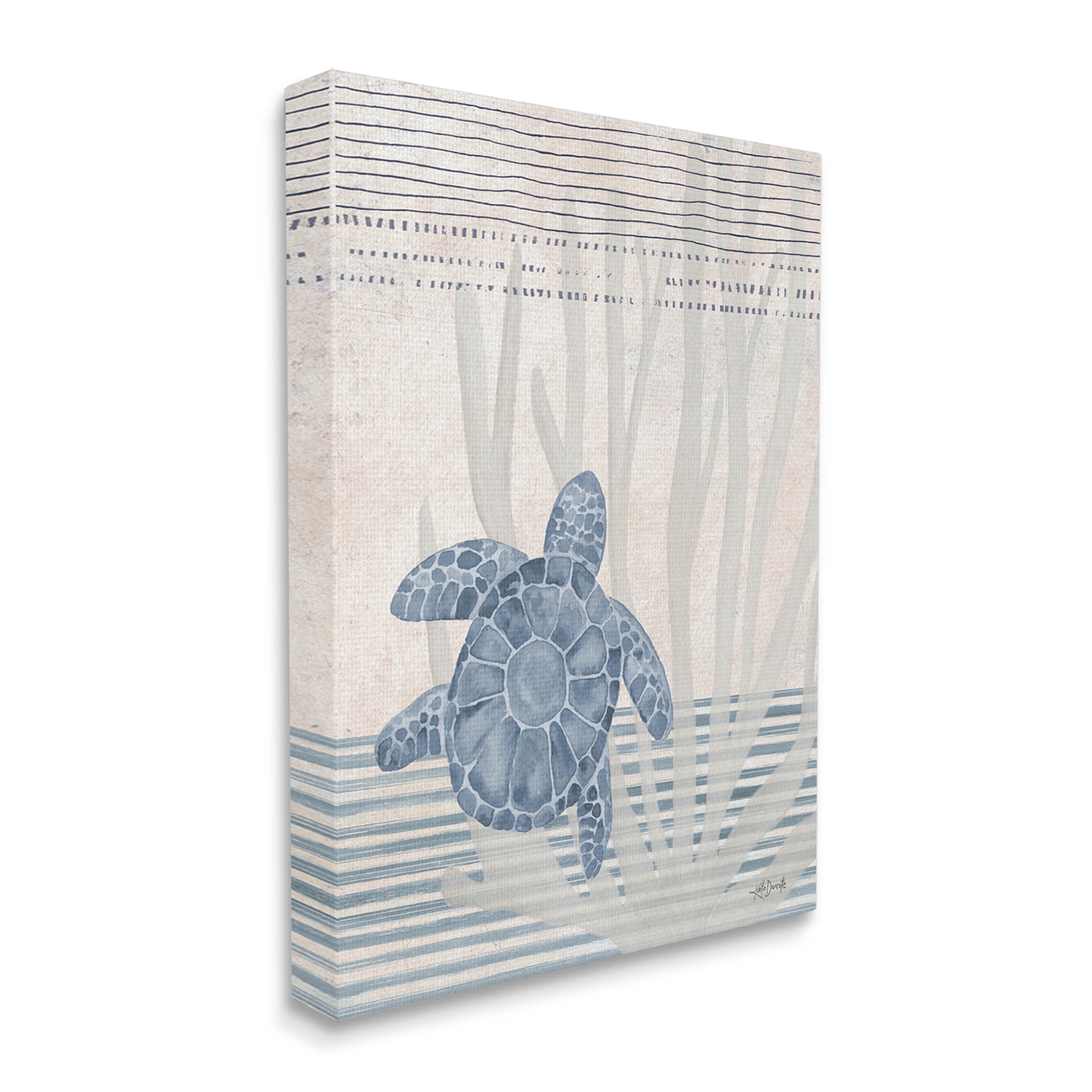 Stupell Industries Nautical Sea Turtle Patterned Stripes Graphic Art Gallery Wrapped Canvas Print Wall Art, Design by Katie Doucette