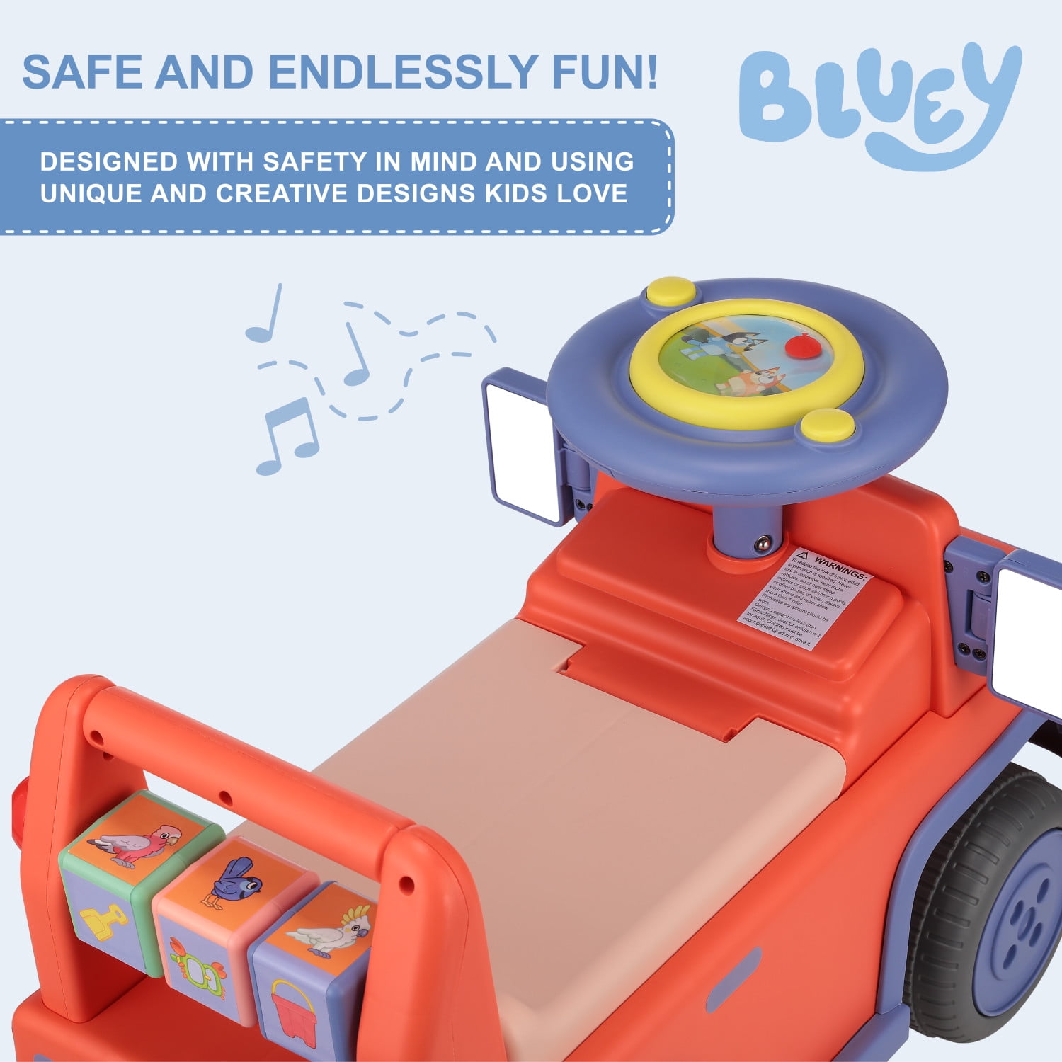 Bluey Licensed Interactive Ride-On Push Car for Boys and Girls, Foot-to-Floor, Ages 1-3, Orange