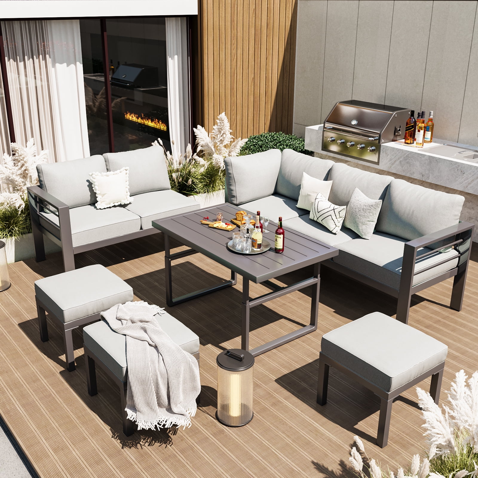 AECOJOY 7-Pieces Patio Furniture sets on sale Clearance Aluminum Patio Furniture Outdoor Conversation Table and Chair Sets for Lawn,Grey