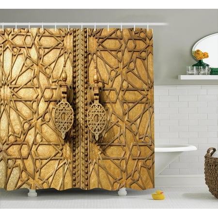 Moroccan Decor Shower Curtain Set Main Golden Gates Of Royal Palace Moroccan Decor Shower Curtain Set Main Golden Gates Of Royal Palace In Marrakesh Morocco