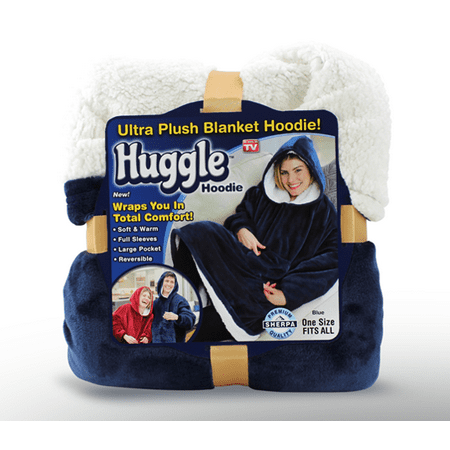 Huggle Hoodie, Ultra Plush Hooded Blanket Robe, Premium Fleece, Blue, As Seen...