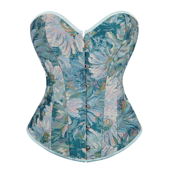 ZGRBOU Vintage Corset for Women Floral Print Strapless Bustier Lace Up Boned Overbust Bodyshaper Renaissance Party Top