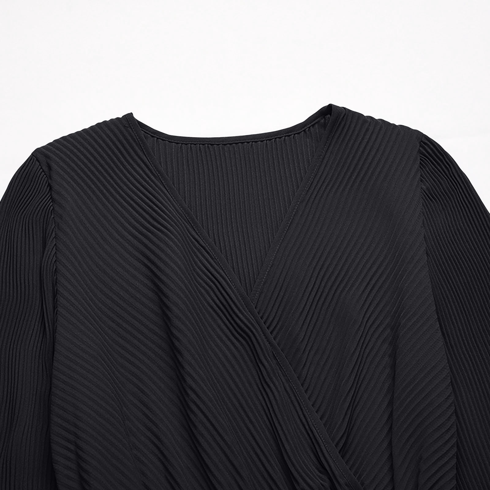 Women's V Neck Pleated A-line Dress 2024 Fall Long Sleeve Casual Swing Maxi Long Dresses for Party Wedding Guest
