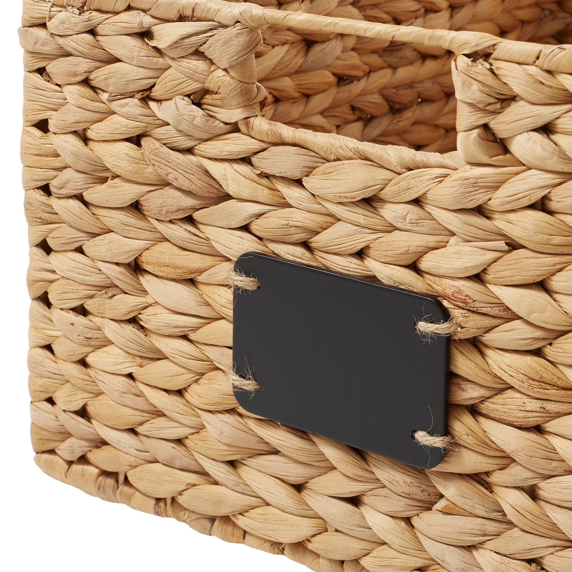 Casafield (Set of 2) Water Hyacinth 12-1/2"x17"x8" Pantry Baskets w/ Chalkboard Labels and Marker - Natural, Woven Storage Bins for Kitchen Shelves
