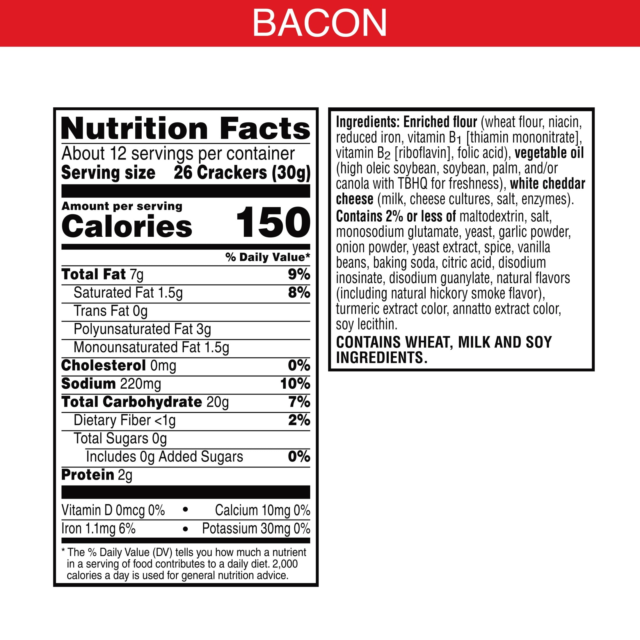 Cheez-It Sizzlin' Bacon Cheese Crackers, Baked Snack Crackers, 12.4 oz