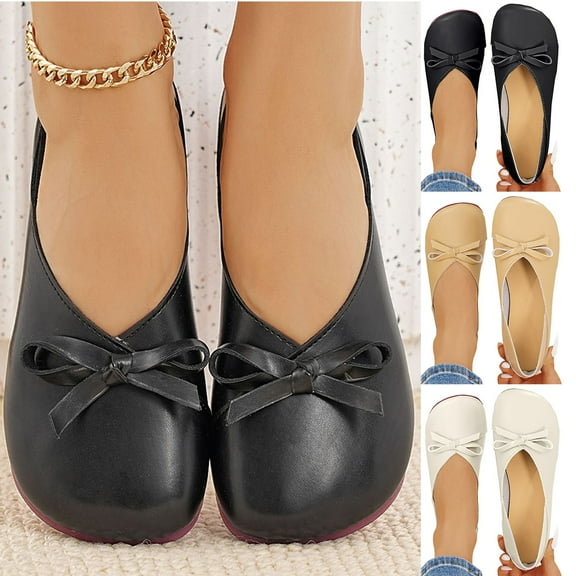 Miluxas Women’s Ballet Flat Shoes Dress Shoes Solid Color Round Toe Bow Slip on Ballerina Flats for Woman Low Wedge Comfort Soft Khaki 9.5(43)