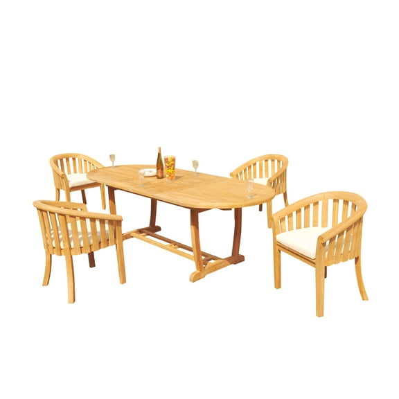 Grade-A Teak Dining Set: 4 Seater 5 Pc: 94" Mas Oval Trestle Leg Table And 4 Lenong Arm Chairs Outdoor Patio WholesaleTeak #51LN2305