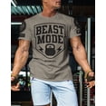thumbnail image 3 of Gymish Beast Mode Workout Shirt for Men – Motivational Gym T-Shirt, Athletic Fitness Wear for Lifters, Warm Grey with Sleeve Logo, X-Large, 3 of 6