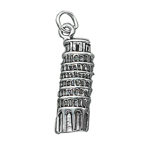 Sterling Silver 16" .8mm Box Chain Leaning Tower Of Pisa Pendant Necklace