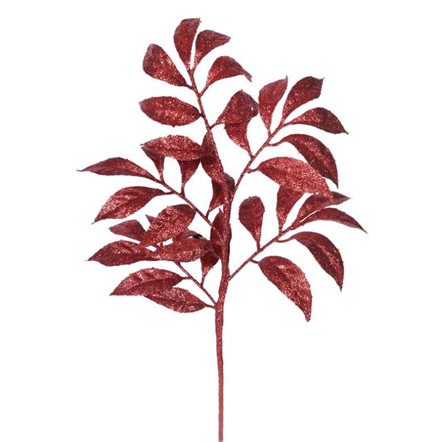 Vickerman L162203 Red Camelia Glitter Leaf Spray - 17 in. - 6 Per Bag
