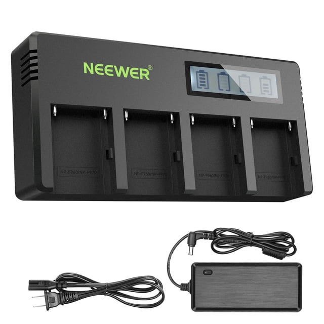 Cargador de batería Neewer NP-F de 4 canales con pantalla LCD para Sony Li-ion