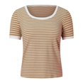 thumbnail image 4 of TSADFHJI Christmas Shirts Women Plus Women Summer Short Sleeve Shirts Crewneck Striped Color Block T Shirts Slim Fit Ribbed Knit Basic Tee Tops L Khaki, 4 of 5
