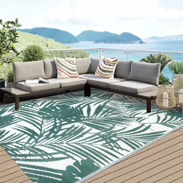 x Tropical Plastic Outdoor Patio Rug All Weather Outdoor Carpet Reversible Portable Lightweight Outdoor Mats for Patio Camping RV()