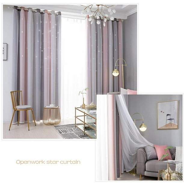 Cortina Deco de estrella hueca degradada para dormitorio, opacas completas para ventana (gris) Likrtyny Libre de BPA