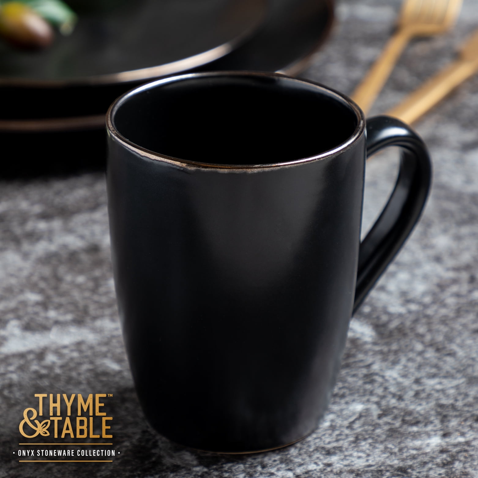 (2 pack) Thyme & Table Stoneware Mug 14oz, Black Onyx Collection