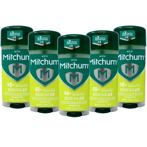5 Pack - Mitchum Men’s Triple Odor Protection Antiperspirant & Deodorant Gel, Mountain Air, 48HR Protection, 3.4 oz