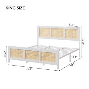Queen Size Bed Frame with Headboard - Boho Rattan Platform Bed Frame with Reinforced Metal Slats | No Box Spring Required | Sturdy Noise-Free Design for Quiet Sleep | Easy Assembly Modern Bedroom Furn