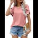 thumbnail image 2 of Blusas Verano para Mujer con Mangas Pétalos, Camisetas Encaje Crochet con Cuello Redondo, Camisetas Casuales Holgadas Color Sólido, Camisetas Básicas Tipo Túnica. Rosa XL, 2 of 10