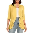 thumbnail image 3 of Feancey Ruffle Cardigans for Women 3/4 Sleeve Lightweight Bolero Shrugs Business Casual Dressy Cardigan Jacket 2025 Summer Fashion Jackets Yellow M, 3 of 7