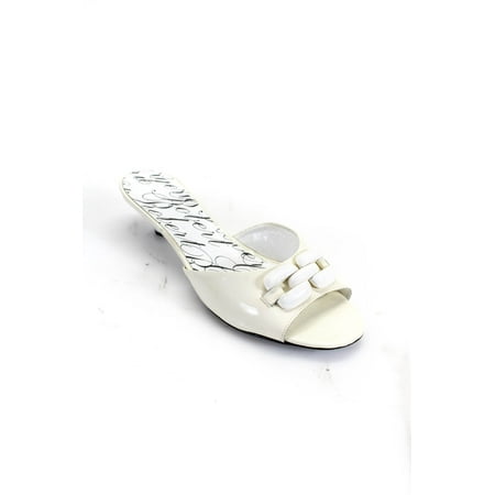 

Pre-owned|Robert Clergerie Womens Open Toe Slip On Heel Sandals Beige Patent Leather Size