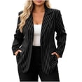thumbnail image 4 of Inverlee Striped Long Sleeve Lapel Single Button Blazer Jackets for Women Business Office Oversized Pocket Outerwear Urban Daily Relaxed Coats Black XL, 4 of 8