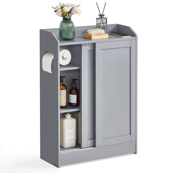 Slim  Cabinet with Toilet Paper Holder and Brush Compartment - Space-Saving Storage Solution for Narrow Bathrooms