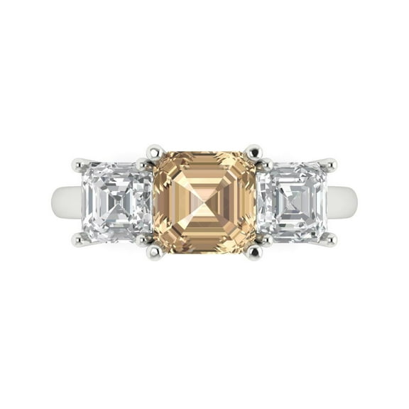 Clara Pucci 14K White Gold 4ct YellowMoissanite Three-Stone Ring for Women