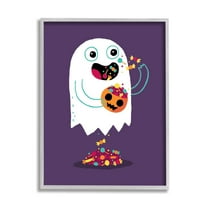 Stupell Industries Smiling Ghost Eating Halloween Candy Carved Pumpkin Framed Wall Art, 24 x 30, Design by Michael Buxton