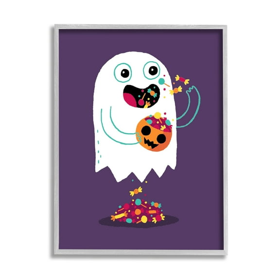 Stupell Industries Smiling Ghost Eating Halloween Candy Carved Pumpkin Framed Wall Art, 24 x 30, Design by Michael Buxton